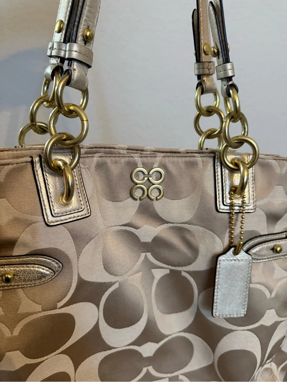 Coach | Y2K Signature Colette tote metallic gold leather trim